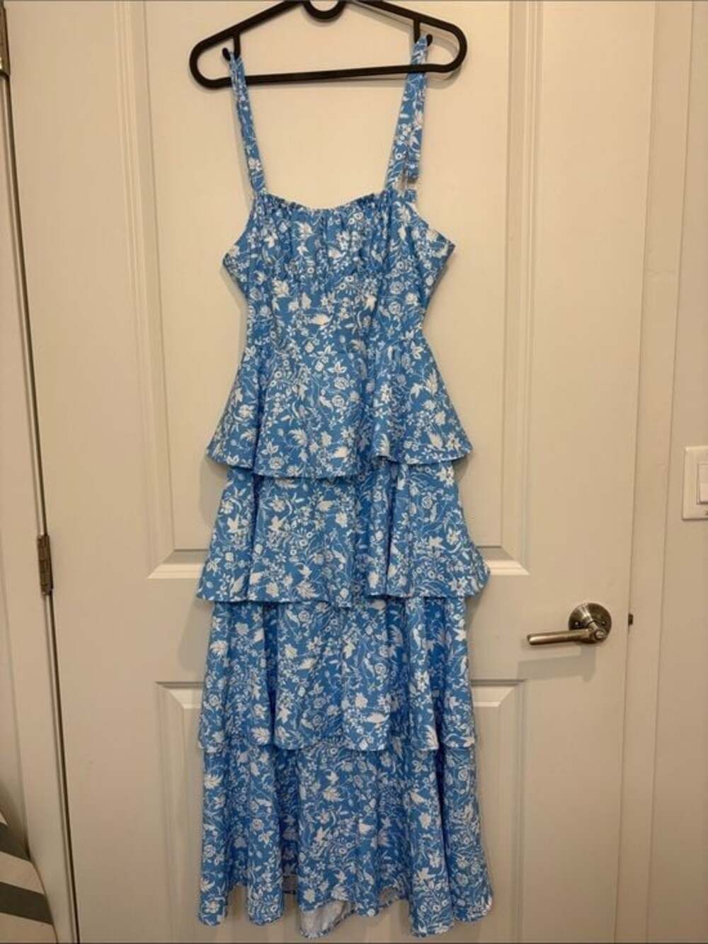 Blue Floral Cottagecore Small Tiered Maxi Dress
